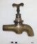 Heavy duty brass tap with dents and scratches, maker's stamp on handle