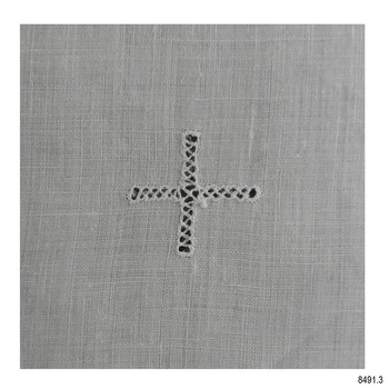 Drawn-thread handwork on white cloth chalice cover