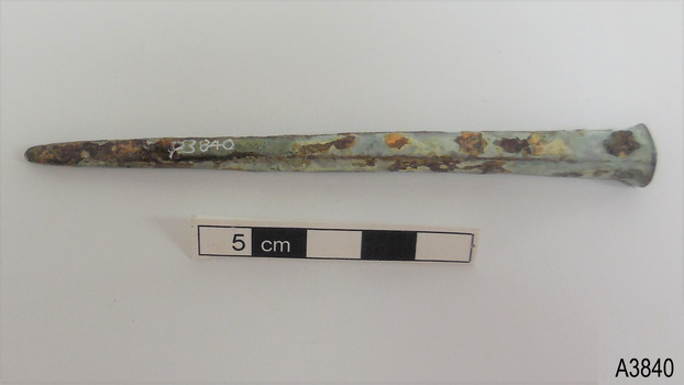 Nail has encrustations on surface
