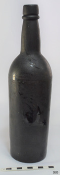 Black glass, cylindrical, bulbous neck