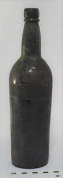 Black glass, cylindrical, bulbous neck