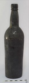 Black glass, cylindrical, bulbous neck
