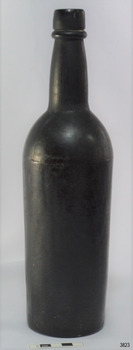 Black glass, cylindrical, bulbous neck