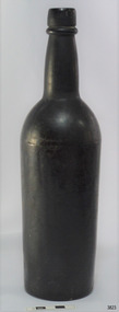 Black glass, cylindrical, bulbous neck