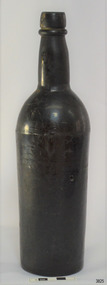 Black glass, cylindrical, bulbous neck