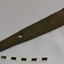 Hinge has arrow point on end, two oval holes and 3 round holes.
