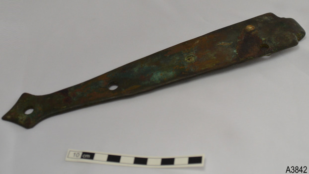 Hinge has encrustations and blue-green patina