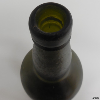 Mouth has double collar, bottle has bulbous neck