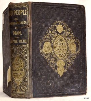 Dark hard covers with embossed fancy boarders and gilt titles and decoration