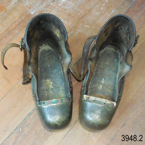 Pair of heavy marine diver's boots, metal toe and soul, leather lining around anckles