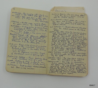 Pages 36 and 37, with handwriting showing part of the Glossary - Ship Terms.
