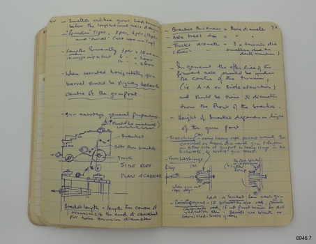 Pages 72 and 73, with handwriting showing part of the section on 'Guns'. 