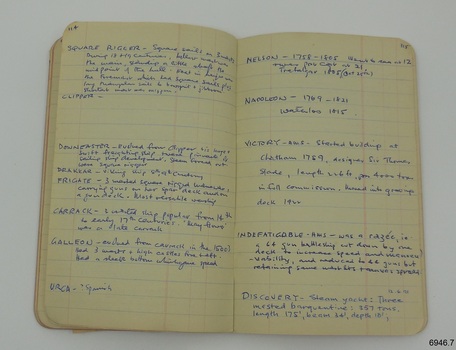 Pages 114 and 115, with handwriting showing part the descriptions of various types of ship.