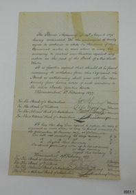 Handwritten Agreement between local banks, signed and dated