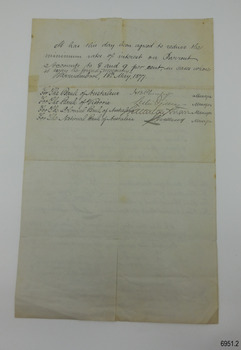 Handwritten Agreement between local banks, signed and dated