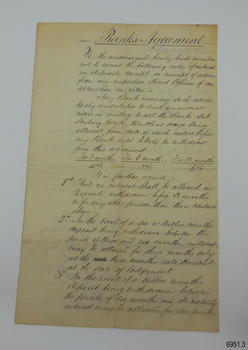 Handwritten Agreement between local banks, signed and dated