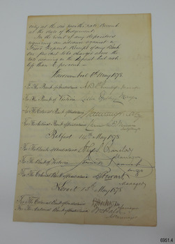 Handwritten Agreement between local banks, signed and dated