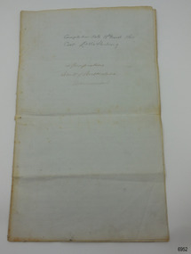 Document has large pages folded in half and secured in the centre. Title is on front page.