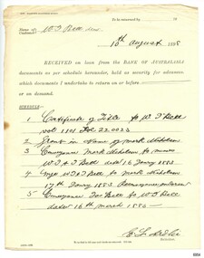 Receipt is on pale yellow paper and has printed and handwritten text
