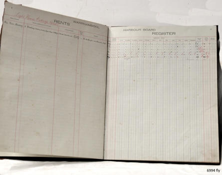 Hand written entries for the Warrnambool Harbour Board Rent Register