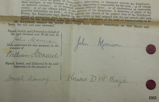 Signatures of apprentice, parent and employer