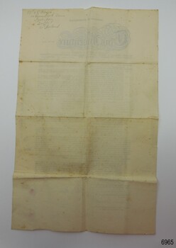 Handwritten address on back of certificate