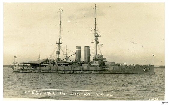 Black and white photograph of a battleship