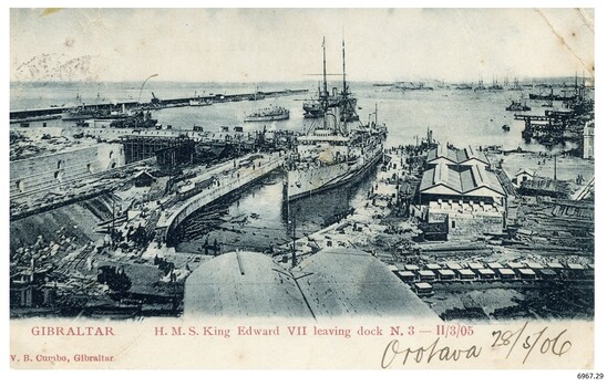 Drawing, ships in port at Gibraltar