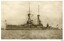 Black and white photograph of a ship at sea