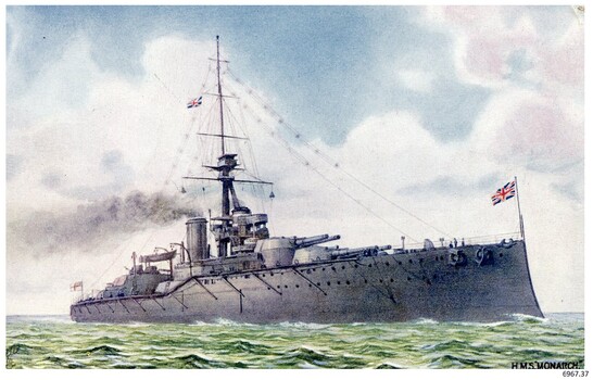 Drawing in colour of a battleship