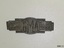 Badge is a rectangular shape, silver coloured metal, with embossed letters and basket-weave pattern
