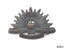 Badge has crown, sunrays and inscription on ribbon design