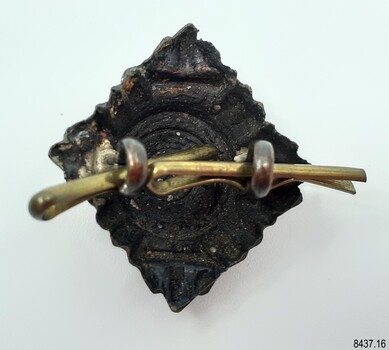 Badge has two eyelets and a pin to join it onto the uniform