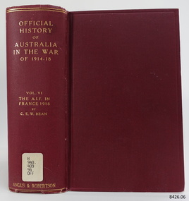 Book, Official History of Australia in the War of 1914-1918 Vol 6
