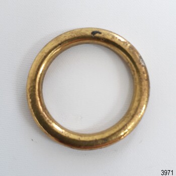 Round, gold coloured metal harness ring