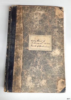 Large book, blue, black and cream marble pattern, black reinforced spine and corners