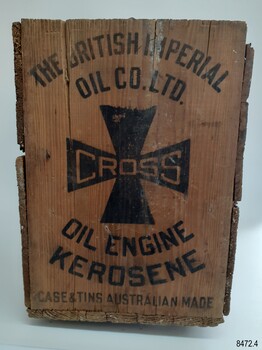 Base has black printed text and a logo of a cross