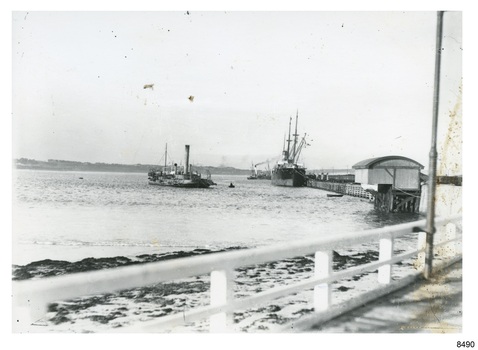 Black and white photograph of vessels in Lady Bay