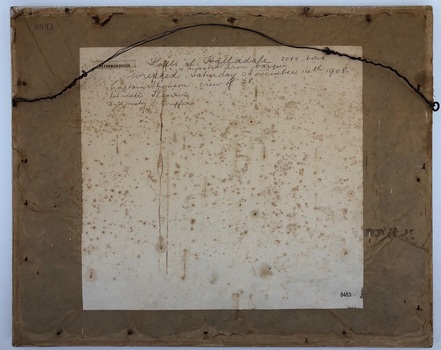 Handwritten (possibly by the artist) facts relating to the painting.