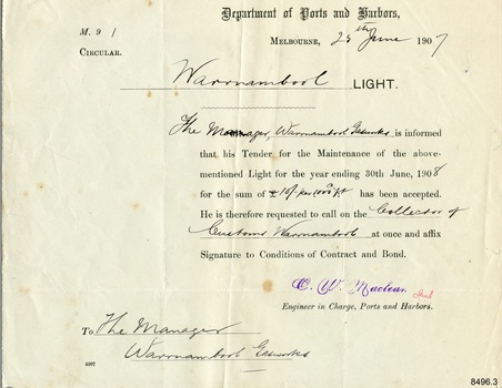 Cream rectangular printed document with black pen script writing