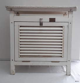 White box with louver door and short legs