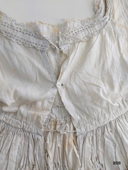 Neckline and back opening of a child's white dress