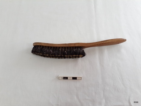 Side view of hat brush showing curved shape.