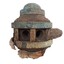 Brass cap over rounded wooden hub, centre reinforced with metal, stub of wheel spoke, two spoke holes
