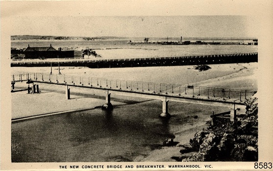 the 1922 footbridge is in the foreground, the Viaduct in the centre and the Breakwater in the background