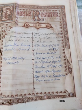 Handwritten notes on "Deaths" page for Kermond family