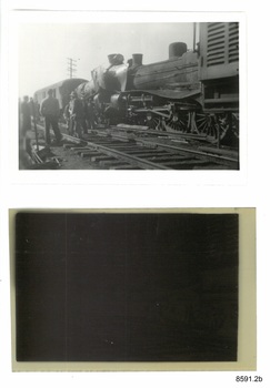 Black and white photograph and negative of a fatal train collision at Moriac in 1952.