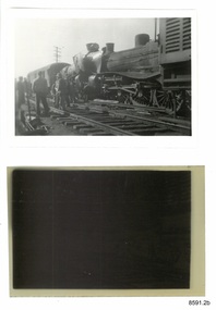 Black and white photograph and negative of a fatal train collision at Moriac in 1952.