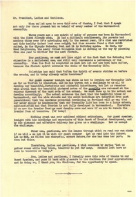 A typewritten vote of thanks to the guest speaker at the dinner.