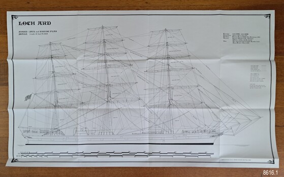 Large sheet of firm white paper with scale drawings, labels and legend 